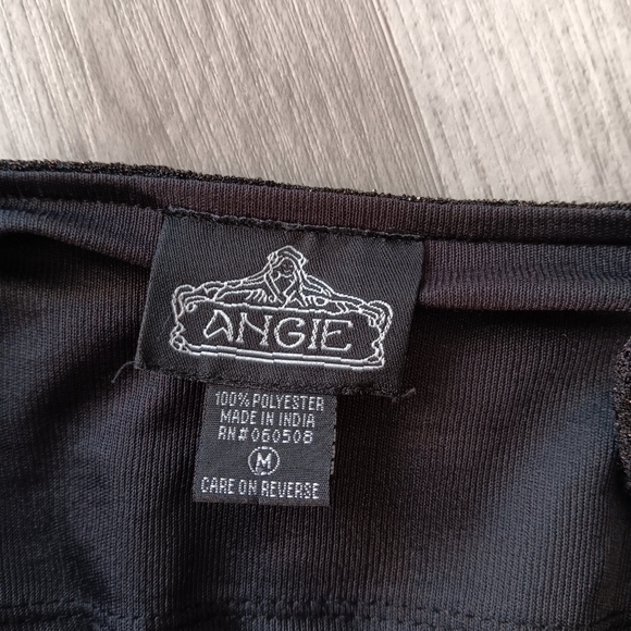 Angie Slip Mini Dress Black Silver Metallic Shimmer Spaghetti Strap Low V Medium - Picture 2 of 14